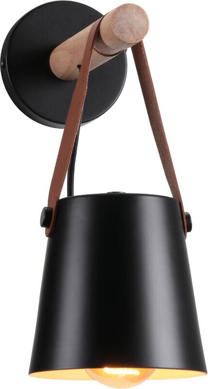 Wandleuchte aus Holz Innen, Moderne Wand Lampe mit Leder Lampenschirm, Eisen Wandbehang Lampe für Schlafzimmer Wohnzimme...