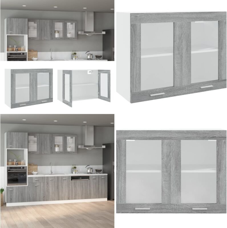 Hängeschrank Lyon Glas Grau Sonoma 80x31x60 cm Holzwerkstoff - Küchenregal - Wandregal