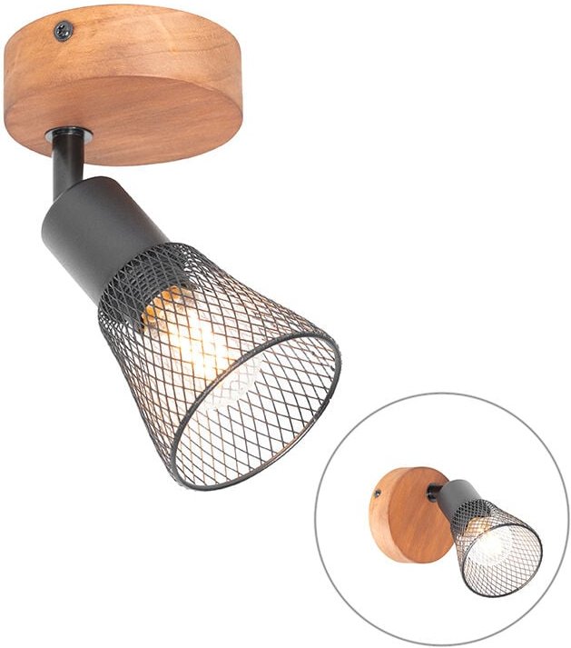 Industrieller Spot schwarz mit Holz - Kristina