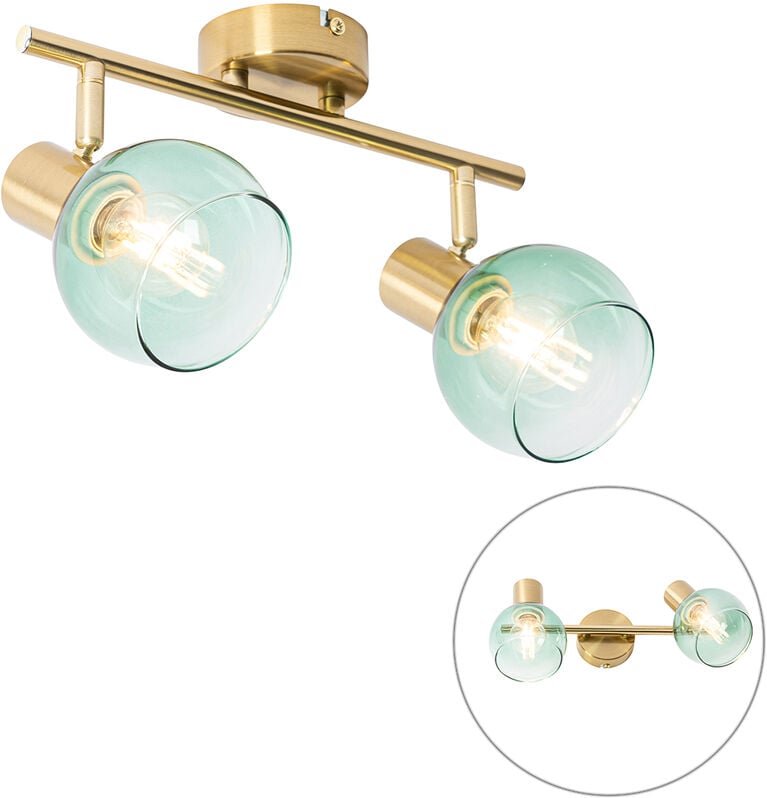 Art Deco Spot Gold mit grünem Glas 2 Lichter - Vidro