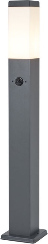 Qazqa - Außenleuchte Dunkelgrau mit Opalglas 80cm IP44 mit Steckdose und Bewegungssensor - Malios