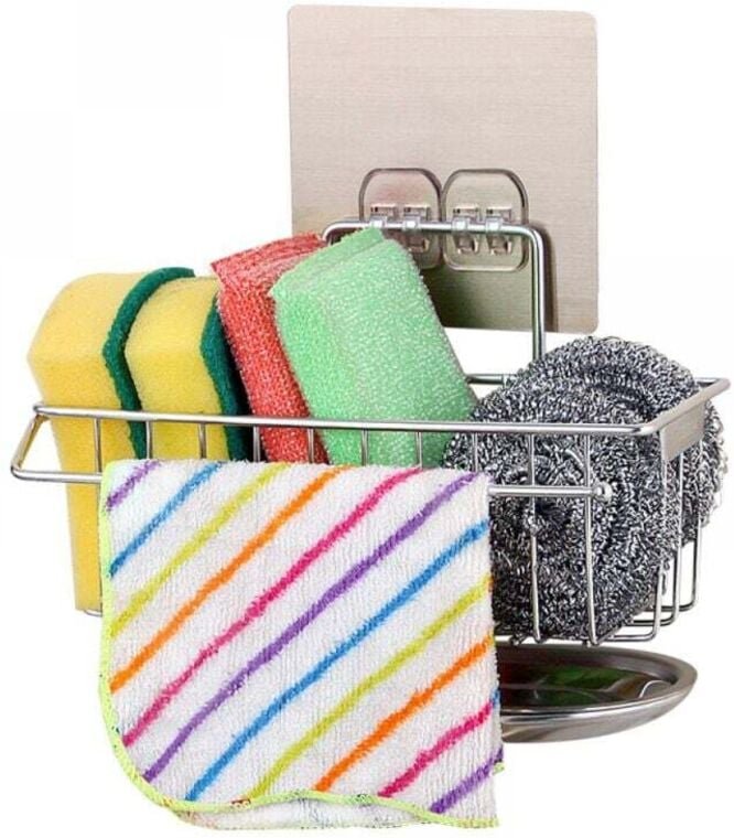 Schwammhalter aus Edelstahl für die Küchenspüle, 19 x 9 x 7 cm, geeignet zur Aufbewahrung von Bürsten und Küchentüchern,...