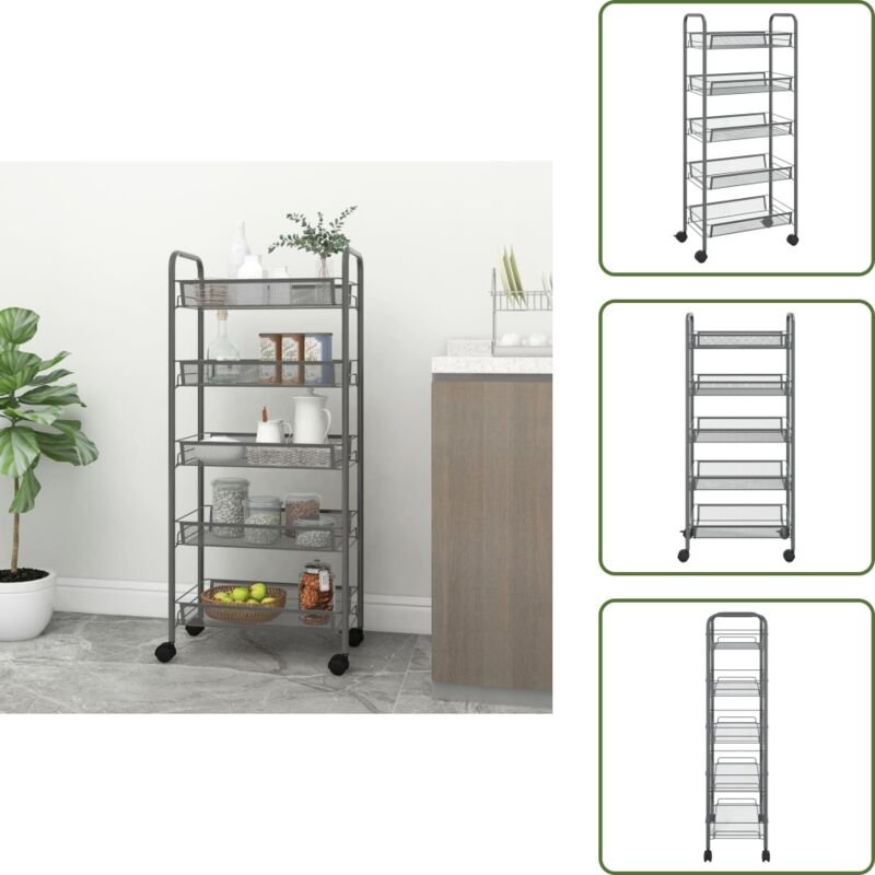 vidaXL Küchenwagen 5 Etagen Grau 46x26x105 cm Eisen