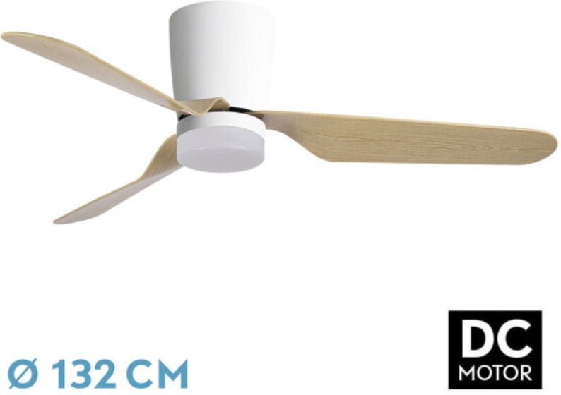 Dc Deckenventilator 'Kochi' dimmbar mit Fernbedienung und Timer (18W 3CCT 2350lm) weiß und buche