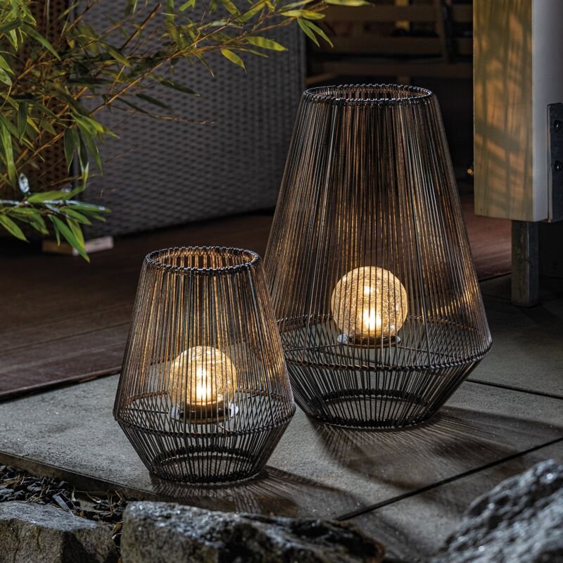 Esotec - Solarleuchte Windlichter ilona 2er-Set poly-rattan metall-gehäuse 102209