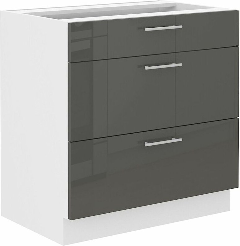 Küchen Preisbombe - Unterschrank 80 Lara Grau Hochglanz Küchenzeile Küchenblock Küche Soft-Close