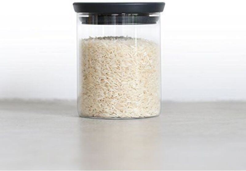 Brabantia Stapelbarer Glasbehälter mit Deckel Dunkelgrau, Vorratsglas, Vorratsbehälter, Vorratsdose, 0.6 Liter, 298288
