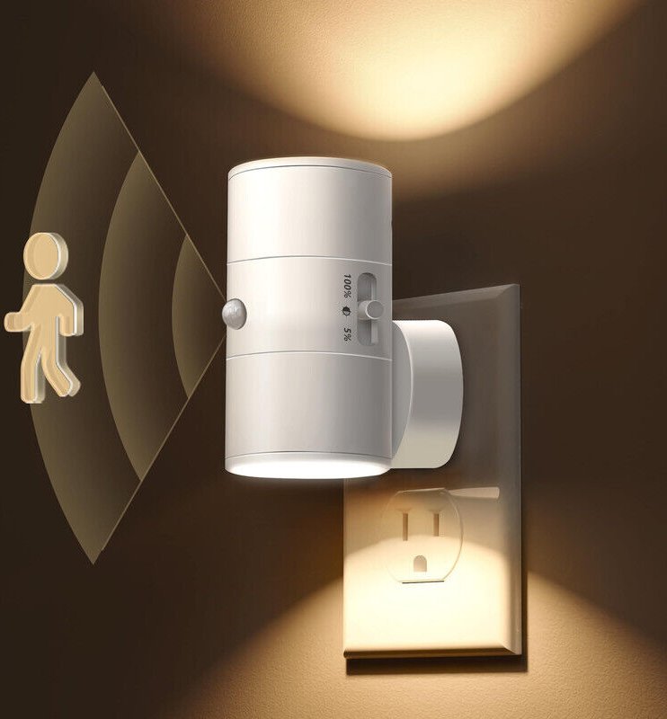 Moderne LED-Nachtlampe zum Einstecken – Einstellbares warmweißes Licht 0–100 lm, mit Sensor, für Schlafzimmer und Flur, ...