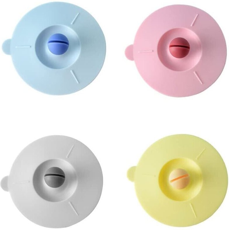 Set mit 4 Silikondeckeln mit lebensmittelechtem Verschluss, isolierenden Deckeln, staubdichten Glasdeckeln mit Löffelhal...