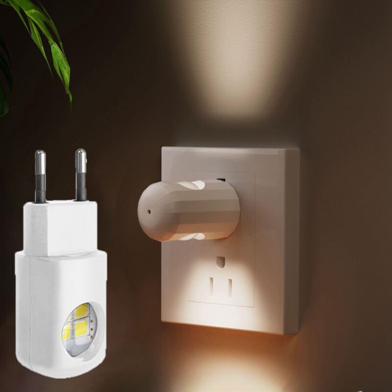 Set mit 10 weißen LED-Nachtlichtern, drehbarem Stecker, Dämmerungssensor, für Schlafzimmer und Kinderzimmer, warmweißes ...