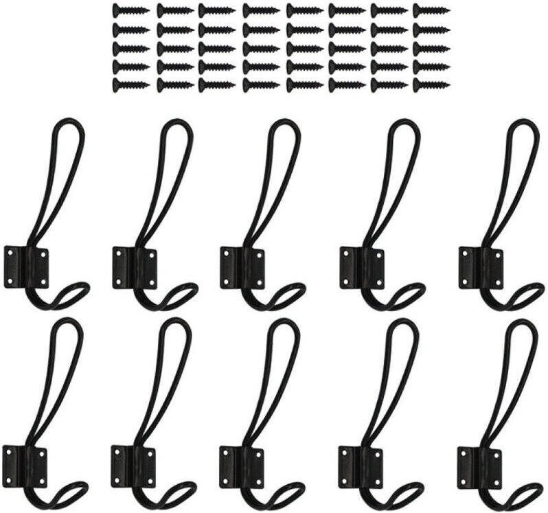 10 Wandgarderobenhaken, schwarz, robuste Retro-Metallhaken und -stifte für Zuhause, inklusive Schrauben