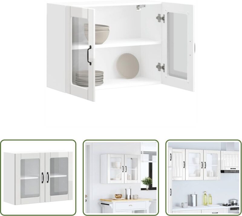 vidaXL Wandregal - Küchen-Hängeschrank mit Glastür Lucca Hochglanz-Weiß Holzwerkstoff