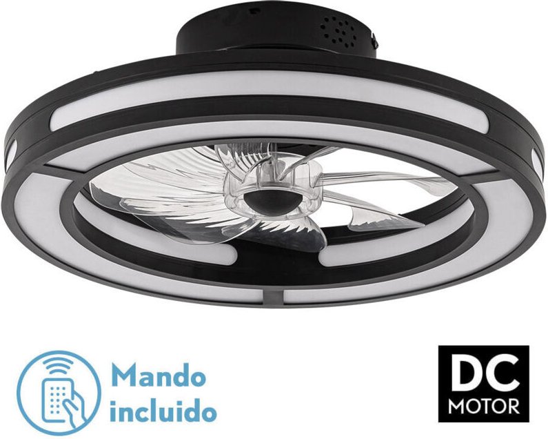 FABRILAMP Ventilator DC 58w Kastoria Schwarz 8 Flügel Abs Transp 50d 6 Geschwindigkeiten 5900lm 3 Farben / Erdbeben, Spe...