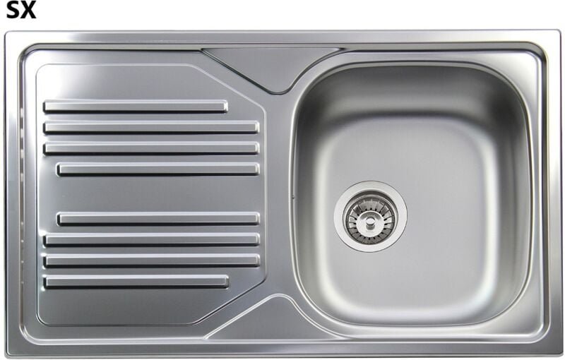 Einbauspüle aus Edelstahl, 1 Becken, 86 cm, Abtropffläche links