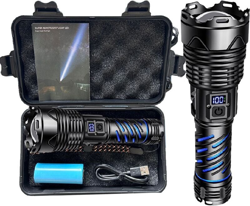 Ultrastarke LED-Taschenlampe, 500.000 Lumen, wiederaufladbare Taschenlampe, leistungsstarke Taschenlampen, 5000 mAh, IP6...