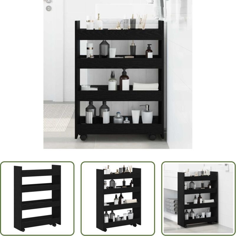 Küchenorganisation - Schmaler Aufbewahrungswagen Schwarz Eichen-Optik