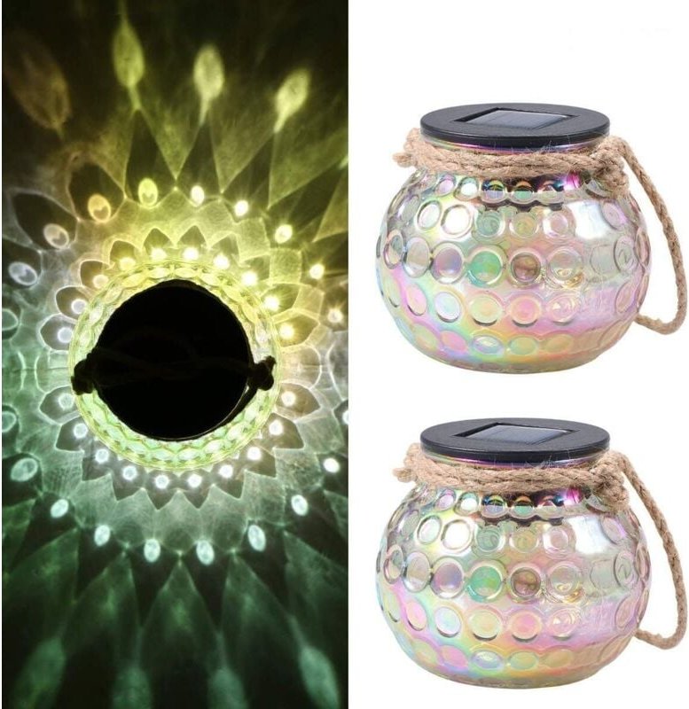 Tomshine 2er-Pack Solar-Glaslaterne, Solar-Tischlampe, IP65 wasserdichte, solarbetriebene Laterne für Garten und Hof.