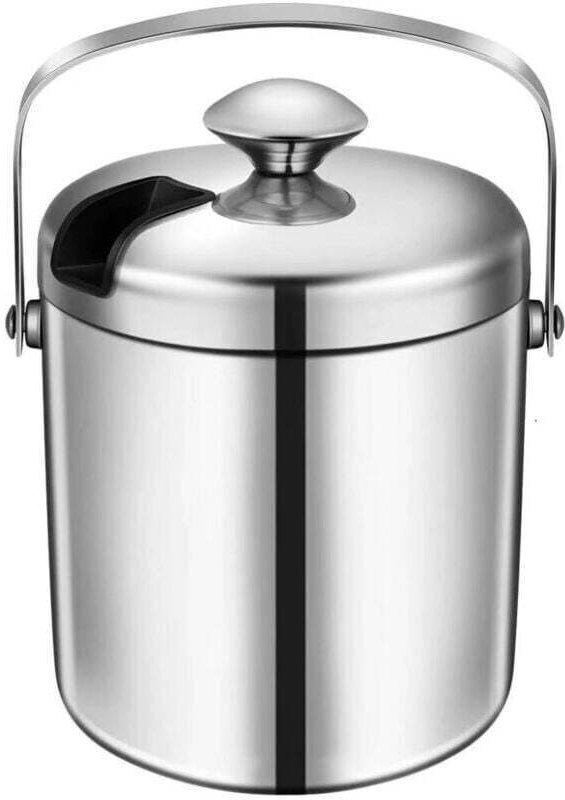 Hochwertiger Eisbehälter aus Edelstahl, 1,3 l – Spülmaschinenfest – Doppelwandig – Mit Deckel und Zange – Für Bars und P...