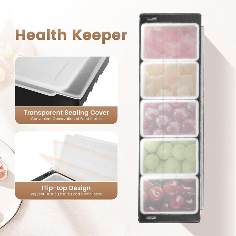 Bar Zutatenbehälter mit 5 Einsätzen, Gewürzbehälter Obstschachtel Kunststoff Obst Caddy Tablett Home Veggie Box mit Deck...