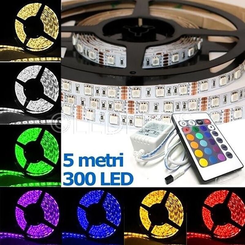 Smd 5050 Rgb Ip65 Led-Streifen, 5 Meter Rolle, Mit Netzteil Und Fernbedienung