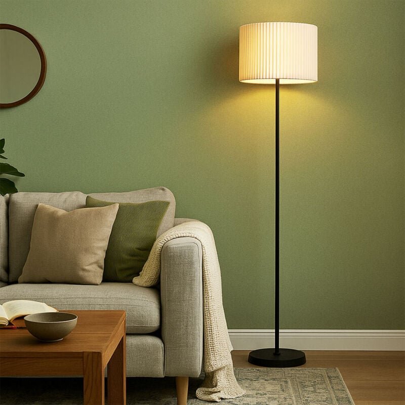 Globo Lighting - Stehleuchte Textil natur Standlampe schwarz Wohnzimmerleuchte stehend, Metall, E27 Fassung, DxH 38 x 15...