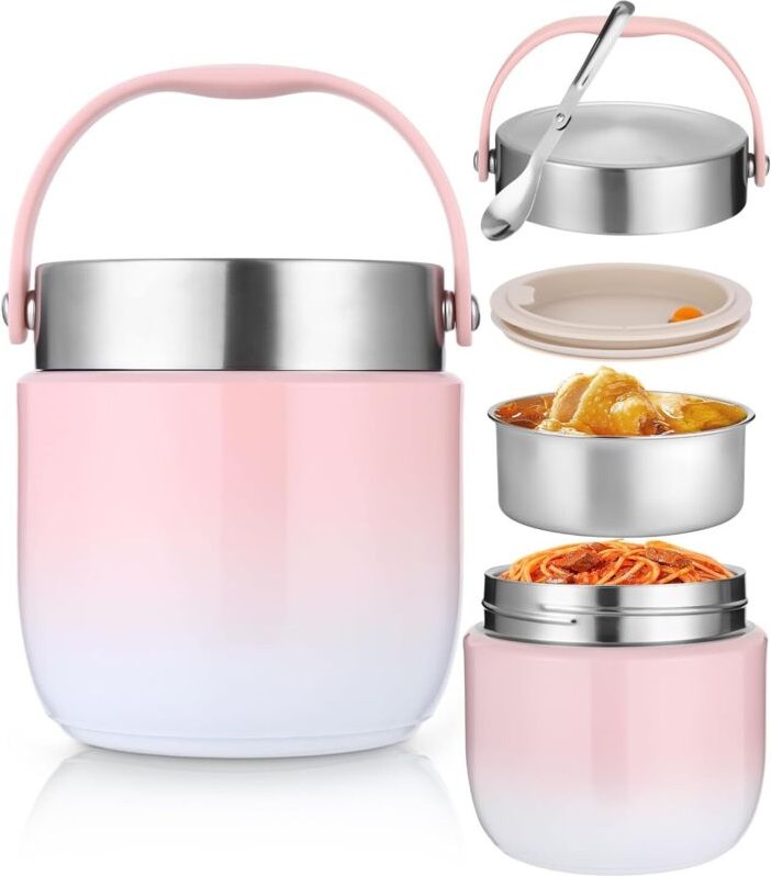 Isolierte Lunchbox (1200 ml), Thermoskanne für warme Speisen, auslaufsicherer, isolierter Lebensmittelbehälter mit Löffe...