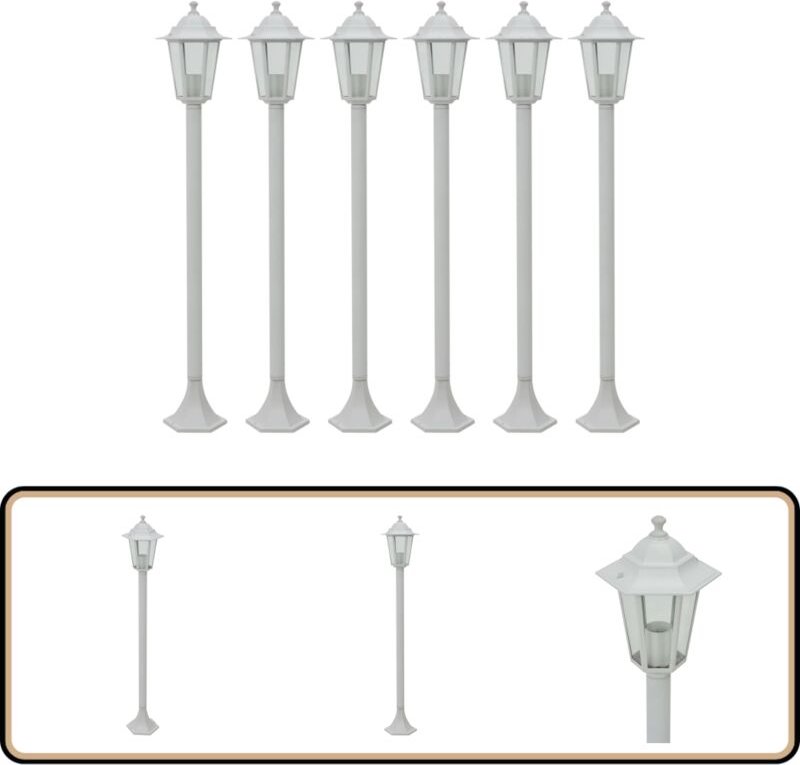 Garten-Pollerleuchte 6 Stk. E27 110 cm Aluminium Weiß - Gartendekoration - Gartenbeleuchtung - LED-Strahler - Außenstehl...
