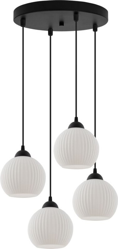 Riffle Hängelampe Schwarz 4 Flache Weisse Lampenschirme Kugel E27