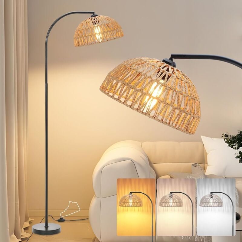 Comely - Moderne Stehlampe für Wohnzimmer oder Schlafzimmer, böhmische Rattan-Stehlampe, E27-Lampensockel, Vintage-Stil ...