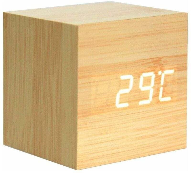 Holzwecker, Mini-Digitaluhr mit Zeit-/Temperaturanzeige, 3-stufige Helligkeit und Sprachsteuerung, ideal für zu Hause un...