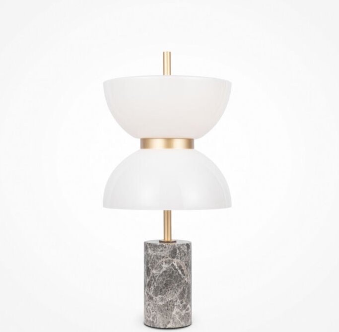 Maytoni Kyoto Moderne integrierte LED-Tischlampe, Gold und Grau, 3000 K, 500 lm, weißer Schirm