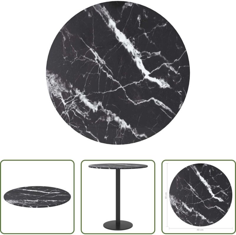 Marmoroptik - Tischplatte Schwarz Ø40x0,8 cm Hartglas in Marmoroptik