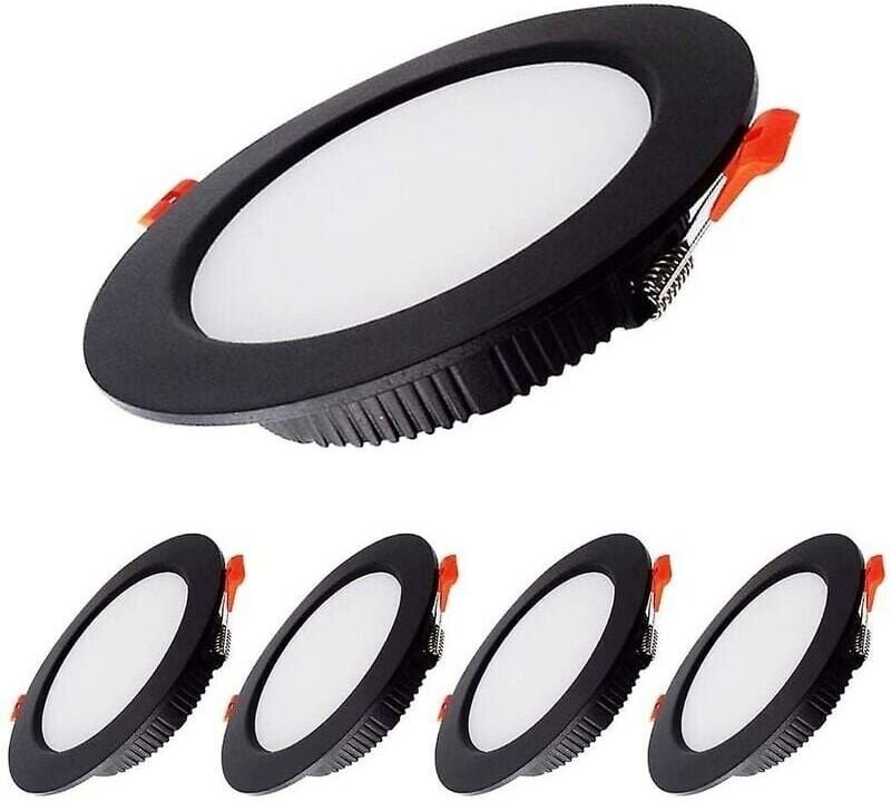 W dimmbarer LED-Einbaustrahler, schwarz, extraflach, 230 V, 5er-Pack, 700 lm = 70 W Glühlampe, IP44, Kaltweiß 6000 K, Au...