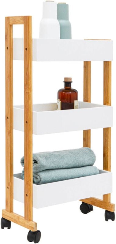 Dunedesign - Bambus Nischenregal - 38x20x80 Schmales Regal auf Rollen Nischenwagen Küche Bad