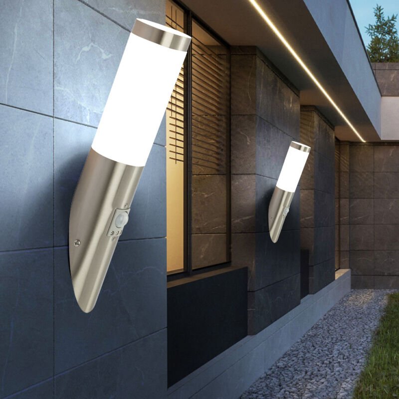 2er Set Außen Wandlampe Bewegungsmelder Wandleuchte Fassadenlampe Edelstahl Fackel Haustür Hauswand Beleuchtung 7,6x41x2...