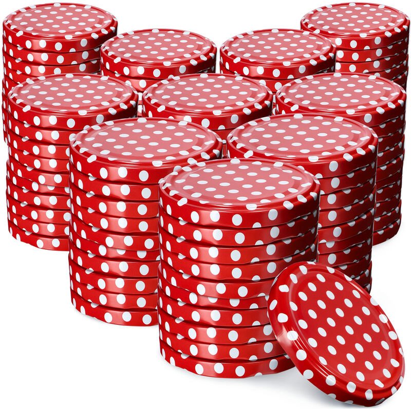 KADAX Schraubdeckel fi66 mm, Ersatzdeckel Set, 100 Stück, Rot gepunktet