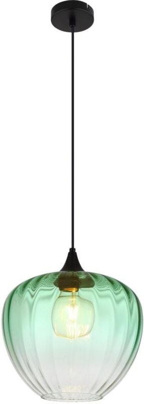 Pendelleuchte Wohnzimmerlampe Esszimmerleuchte Glas grün Rillen schwarz matt E27