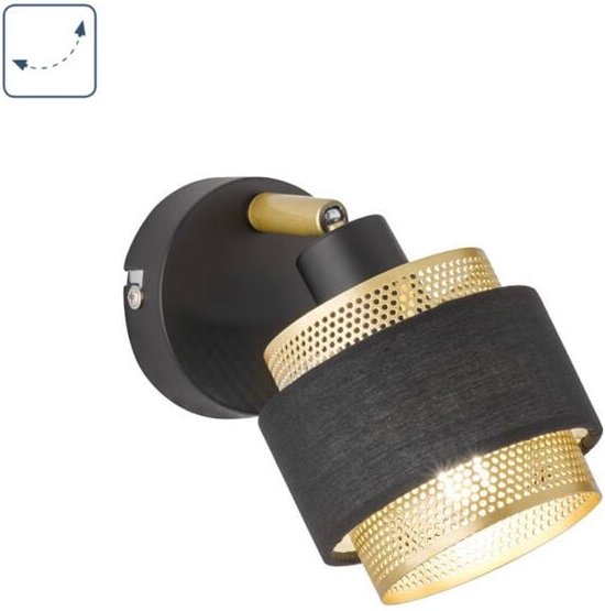 Wandlampe Schlafzimmerleuchte Küchenlampe, Wandlampe mit schwenkbarem Spot, Modern, Stahl Textil, schwarz gold, 1x E14 F...