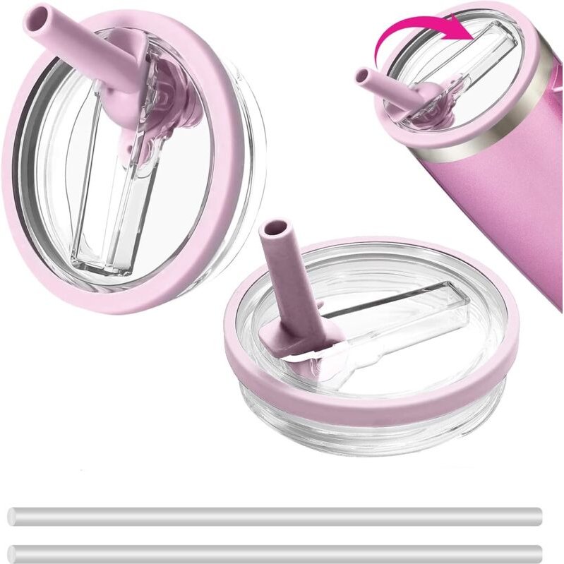 2er-Pack hellviolette auslaufsichere Ersatzdeckel (10 x 10 x 2,6 cm) für 1134-ml-Becher, auslaufsichere Deckel mit 2 Str...