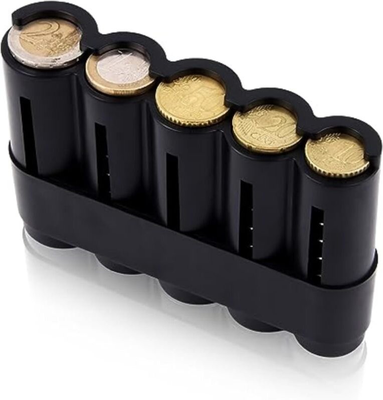 Kompakte Münzbox mit 5 Fächern, Münzsortierer, Geldbörse, Münzaufbewahrung – Schwarzer Kunststoff