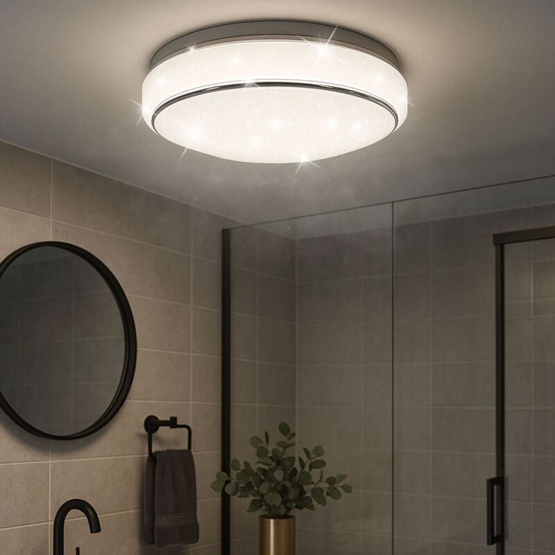 LED Deckenlampe Sternenhimmeleffekt Badezimmerleuchte IP44 Badleuchte dimmbar über CCT Schaltung, Metall weiß, 12W 1200L...