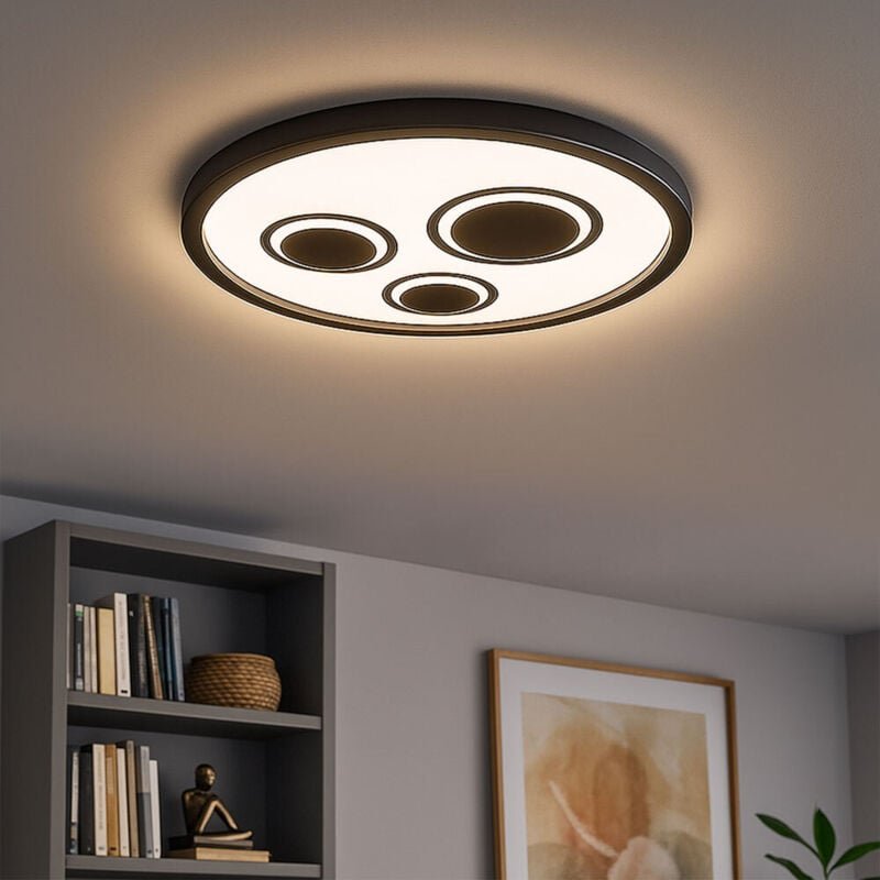 Deckenlampe mit Hintergrundbeleuchtung led Deckenleuchte Wohnzimmerlampe schwarz, Backlight, Kunststoff, 22W 3000lm warm...