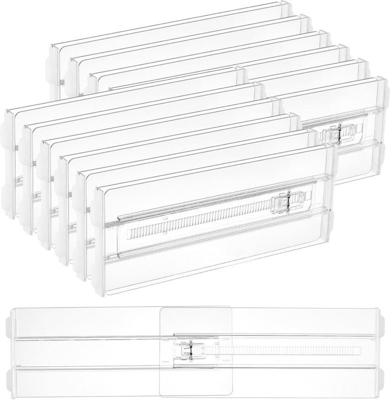 Set mit 12 Schubladeneinsätzen für Kleidung, erweiterbare und verstellbare Schubladenorganizer, transparente Kunststoffe...
