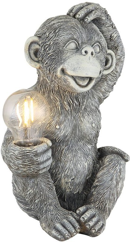 Solarleuchte Affe Gartendeko Tierfigur Solarlampe Außenleuchte grau Affe, led warmweiß, LxBxH 20x15,5x27,5 cm