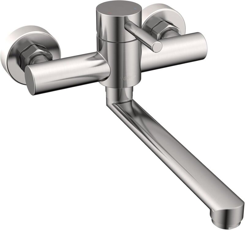 Wandmontierte Küchenarmatur, 360° schwenkbare Spültischarmatur, Einhebelmischer für Warm- und Kaltwasser, gebürstete Obe...