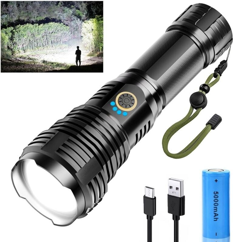 Thumbnail - Taschenlampe LED Aufladbar 500000 Lumen, LED Taschenlampe Extrem Hell XHP70.2 Taschenlampen Akku USB, Starke Taschenlamp...