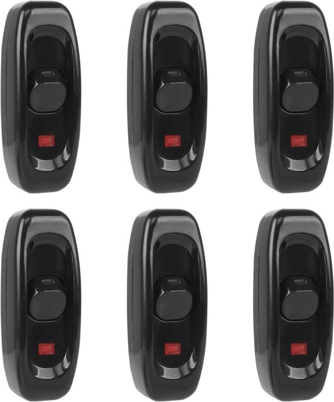6 Stück Lampenschalter, Wippschalter 250 v 10 a Netzkabel Wippknopfschalter Zwischenschalter mit LED-Anzeige (schwarz)