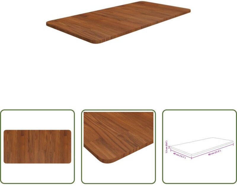 Eichenholz - Waschtischplatte Dunkelbraun 80x40x1,5 cm Massivholz Behandelt