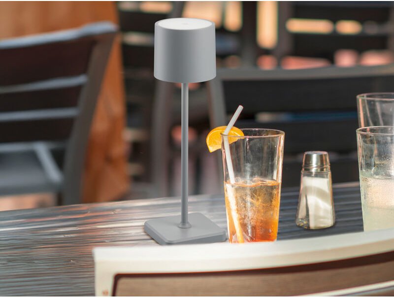 Akku LED Tischleuchte FERNANDEZ kabellos für Innen & Außen, Grau - H: 38cm