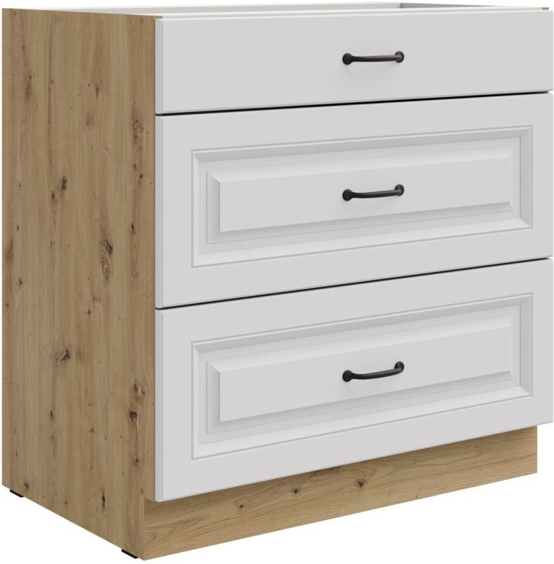 Küchen Preisbombe - Küchen Unterschrank 80 cm Stilo Weiß + Eiche Artisan Vollauszug Soft-Close Küche